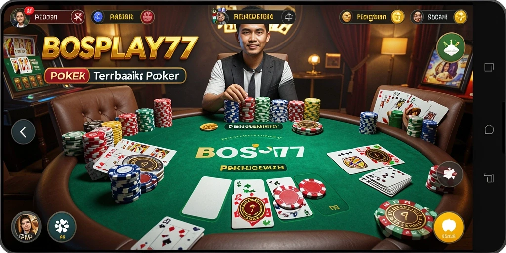 Screenshot gameplay BOSPLAY77 menunjukkan momen mendebarkan saat bermain Poker.