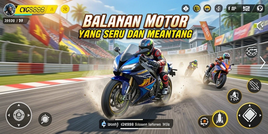 Tampilan gameplay CVG8888 yang mendebarkan saat balapan motor.