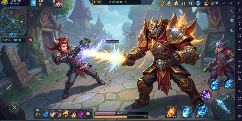 Screenshot gameplay QQ1221 yang menampilkan aksi seru dalam pertarungan tim.