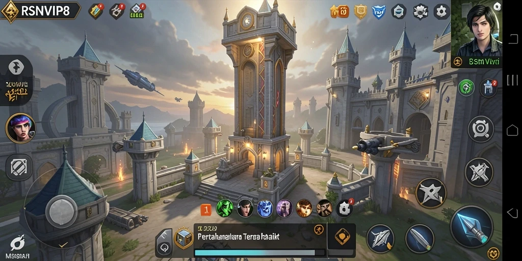 Tampilan gameplay seru RSNVIP8 pada momen intens pertempuran Tower Defense.