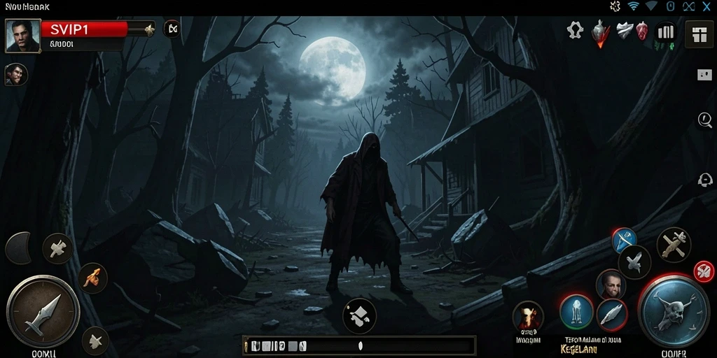 Screenshot gameplay SVIP1 menampilkan suasana mencekam dan karakter yang berjuang di dunia Horror.